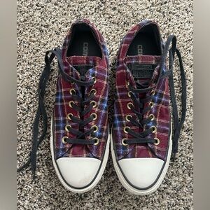 Converse Burgundy Plaid Sneakers with Black Laces